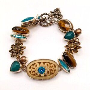 Navajo Sterling Silver Bracelet With Mixed Stones Signed